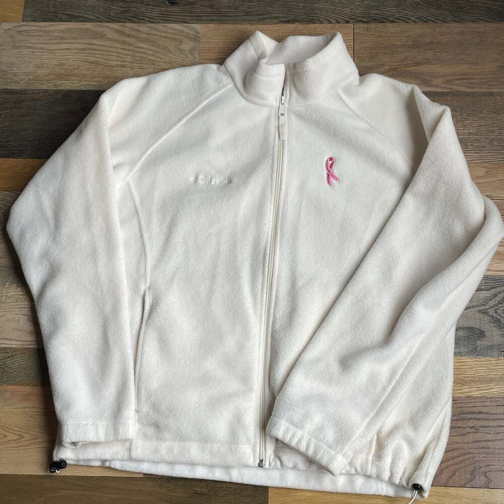 Columbia Women's XL Ivory Fleece Jacket Pink Ribbon Breast Cancer Awareness
